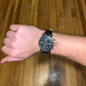 Men’s black leather fossil watch